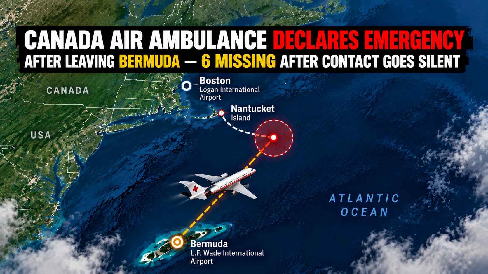 Canada Air Ambulance Declares Emergency After Leaving Bermuda — 6 Missing After Contact Goes Silent