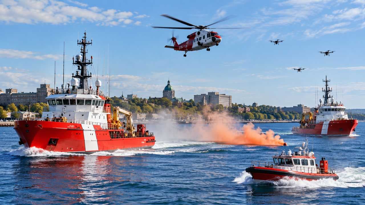 Canadian Coast Guard Begins Major Kingston Emergency Exercise With Ships, Aircraft and Drones