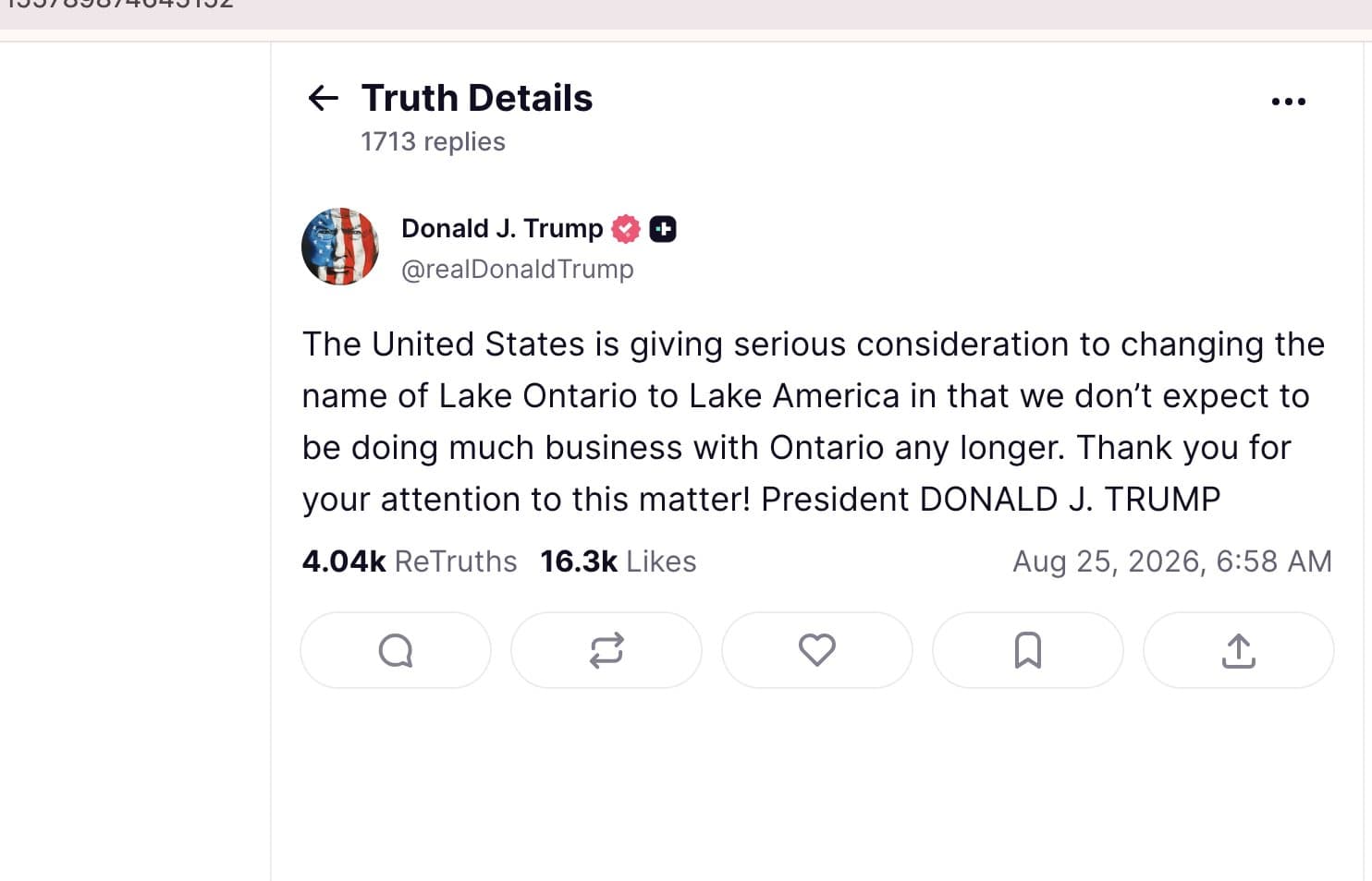 Trump Considers Renaming Lake Ontario “Lake America” Amid Canada Dispute