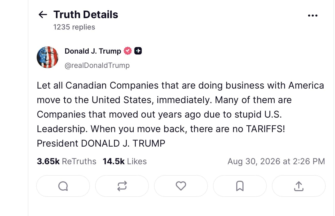 Trump Tells Canadian Companies to Move to the U.S. as Doug Ford Warns Trade Fight Could Hurt Both Countries